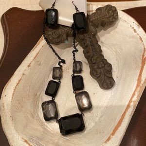 Smokey black gem costume necklace with earrings NWT